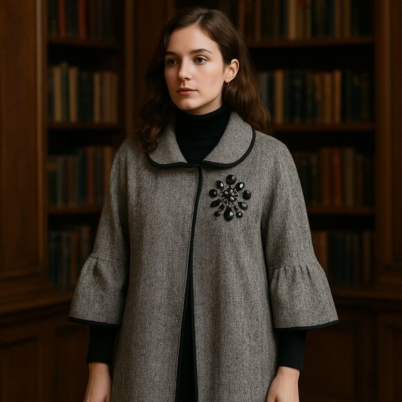 🧥 Early-2000s Newport News Jeweled Herringbone Jacket – Quiet Luxury - Picture 3 of 16